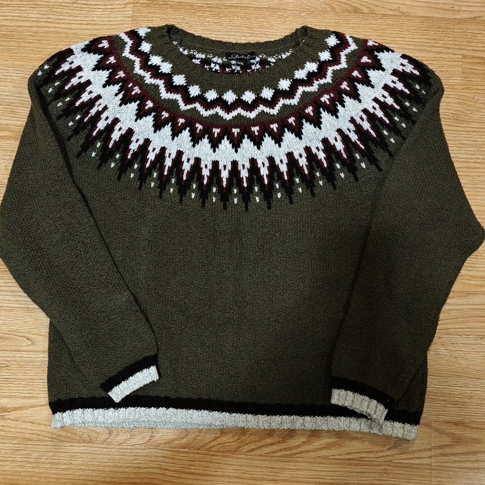 Charlies Olive Nordic Knit Sweater